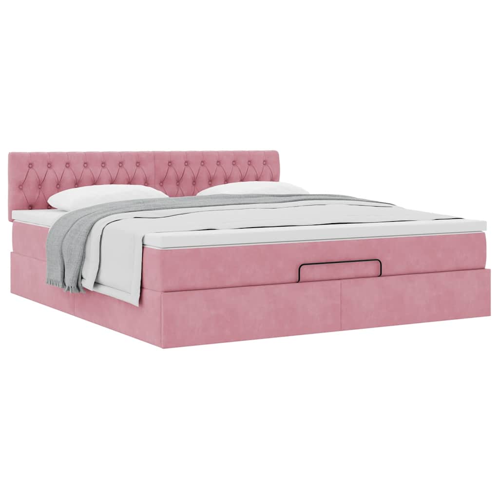 Ottoman-Bett mit Matratze Rosa 160x200 cm Samt