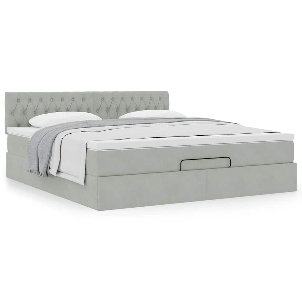 Ottoman-Bett mit Matratze Hellgrau 180x200 cm Samt