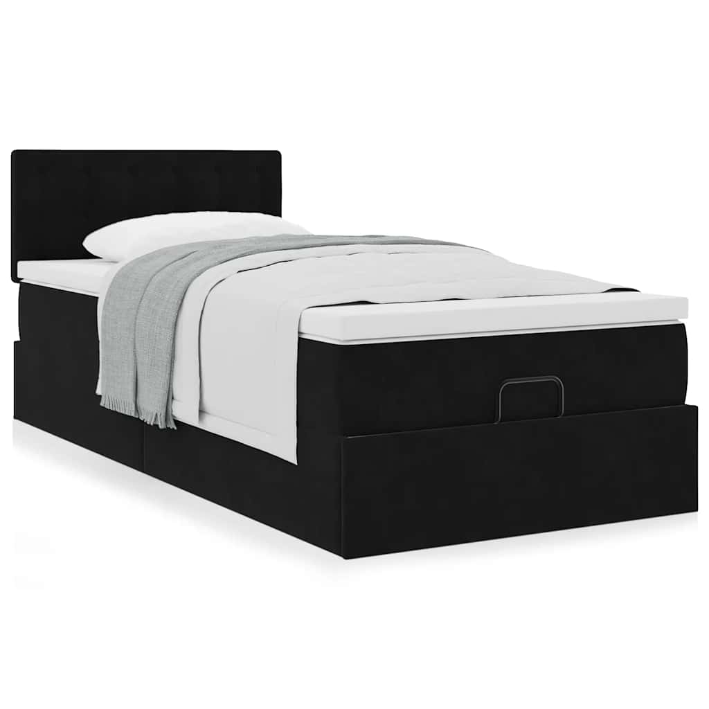 Ottoman-Bett mit Matratze Schwarz 90x200 cm Samt