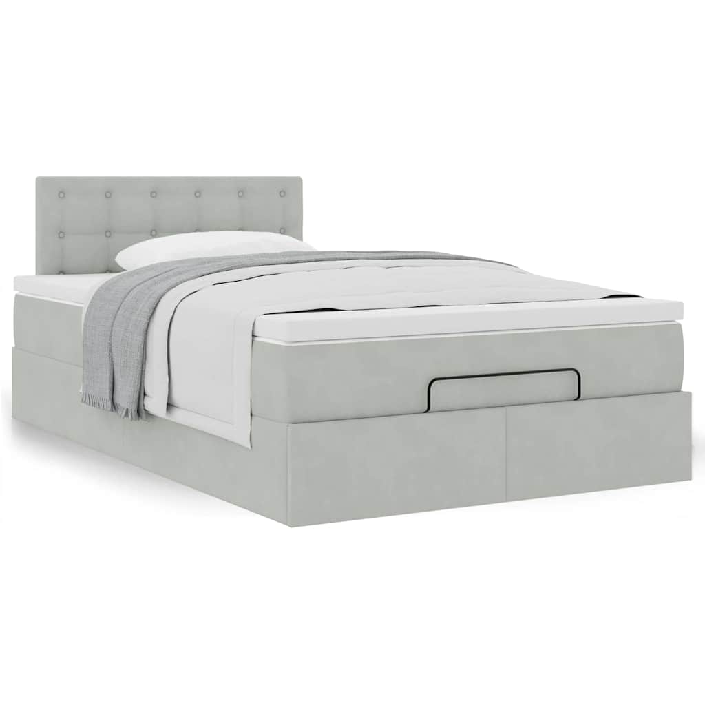 Lit ottoman avec matelas gris clair 120x200 cm velours