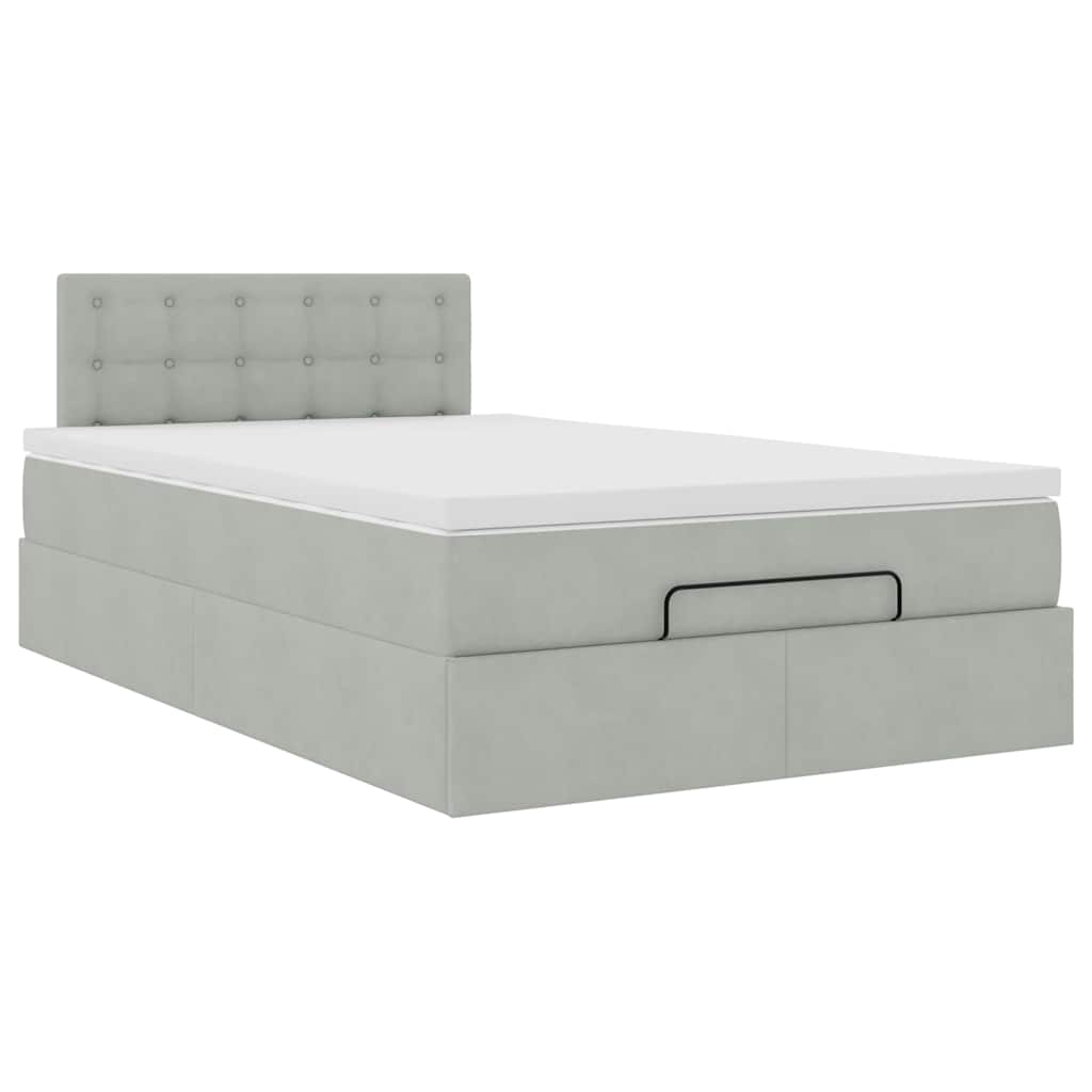 Lit ottoman avec matelas gris clair 120x200 cm velours