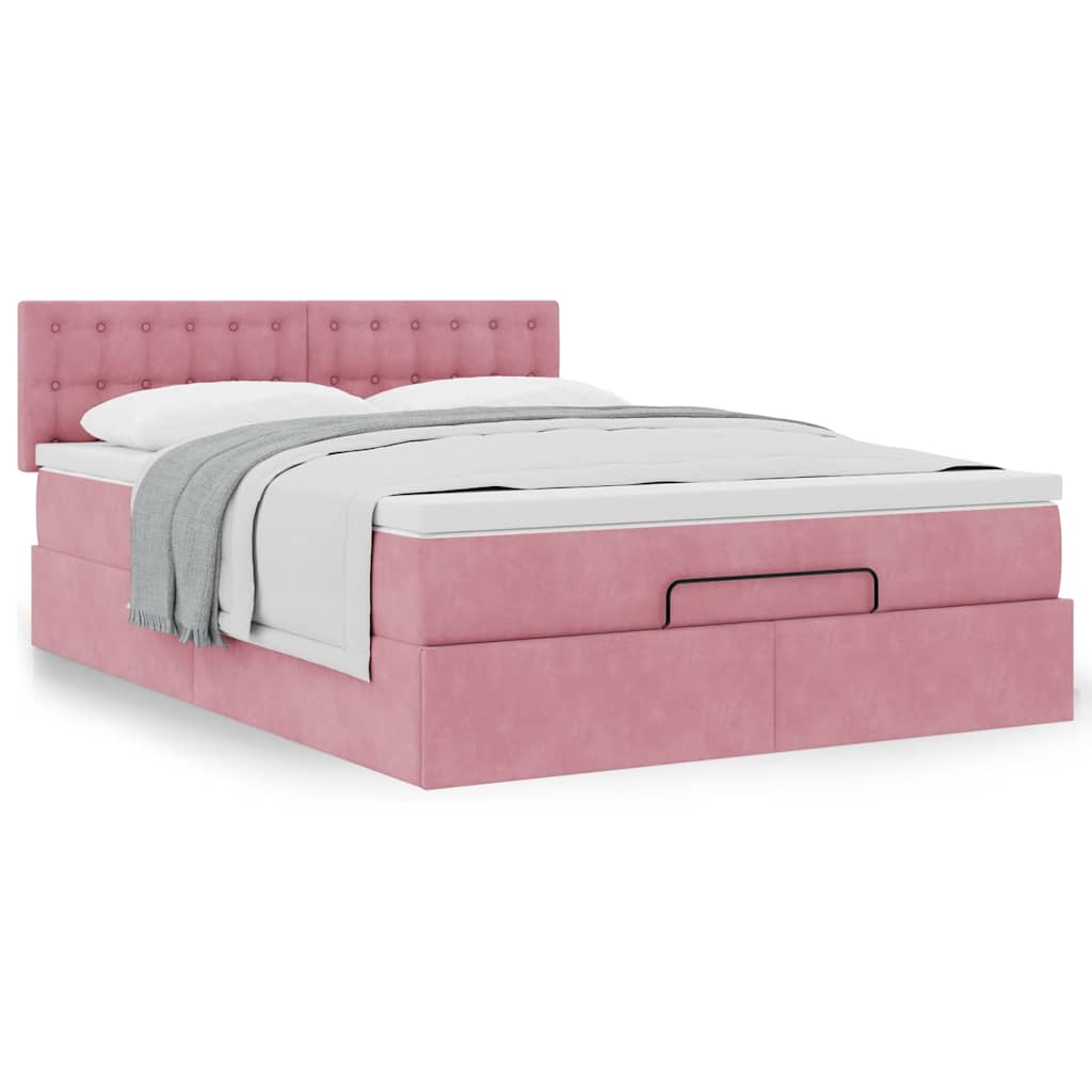 Ottoman-Bett mit Matratze Rosa 140x190 cm Samt