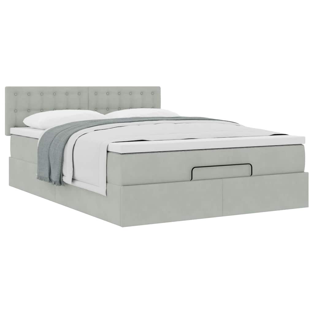 Lit ottoman avec matelas gris clair 140x200 cm velours
