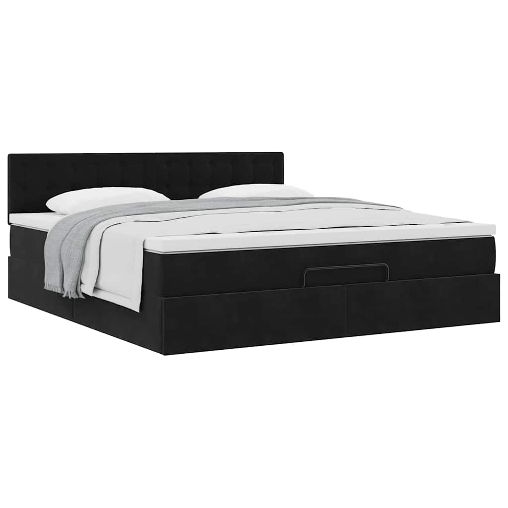 Ottoman-Bett mit Matratze Schwarz 160x200 cm Samt