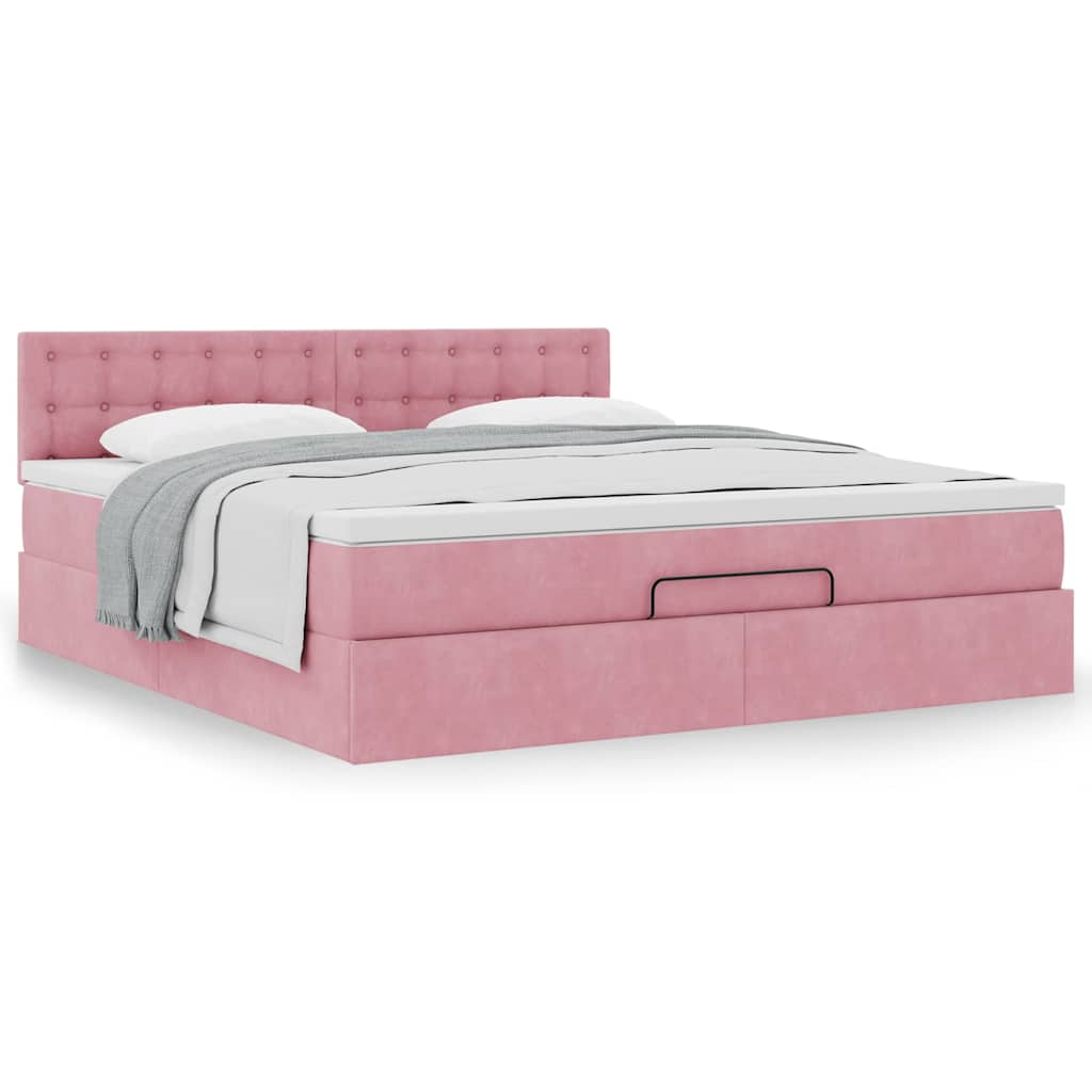 Ottoman-Bett mit Matratze Rosa 160x200 cm Samt