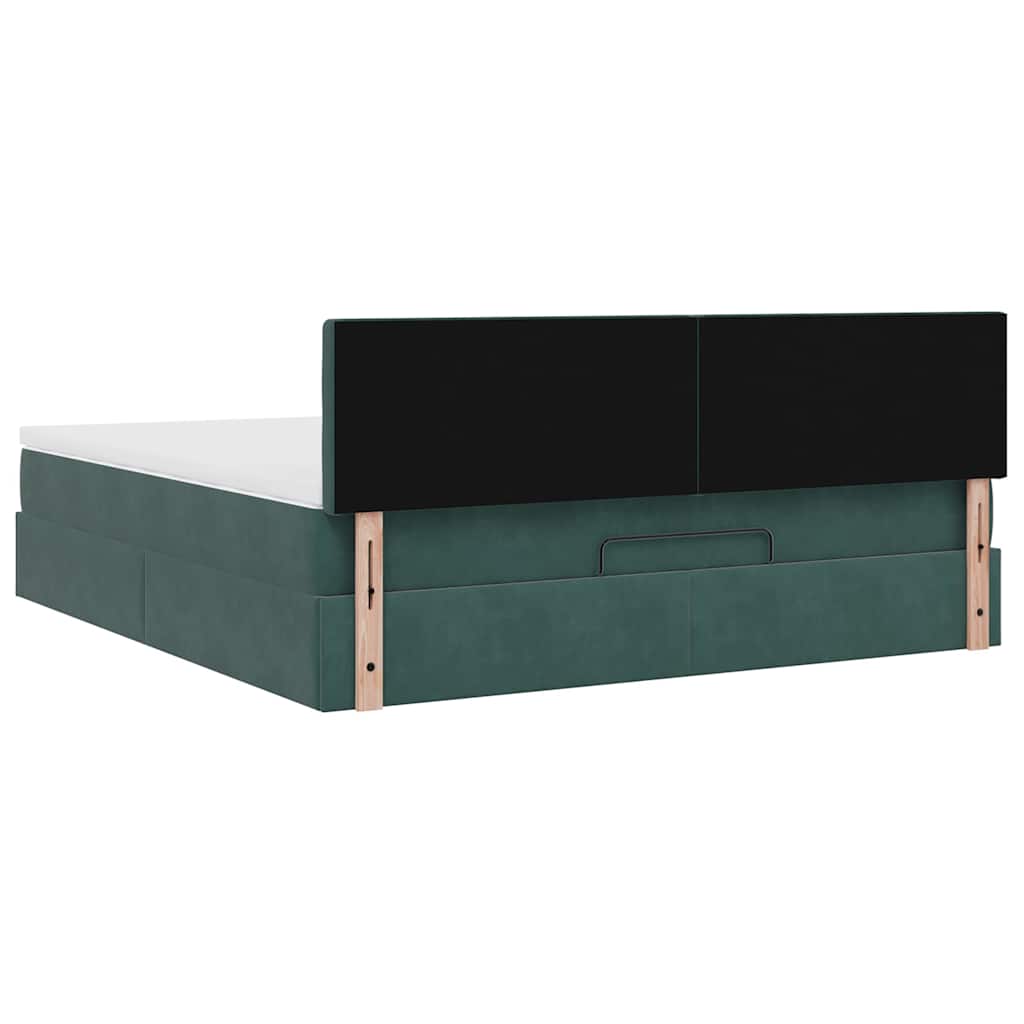 Lit ottoman avec matelas en velours vert foncé 180x200 cm