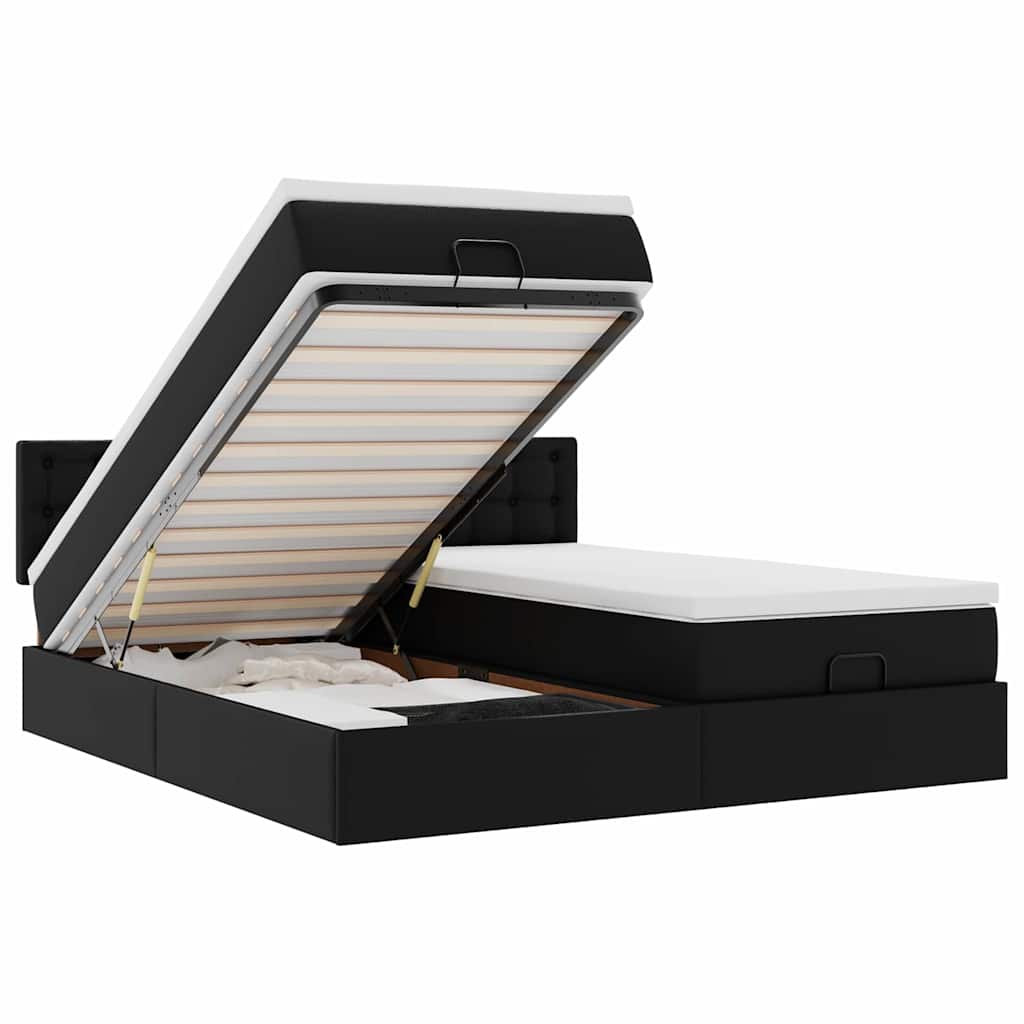 Ottoman bed with mattresses black 200x200 cm artificial leather