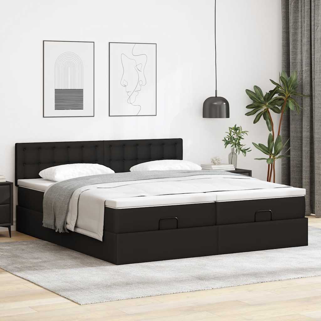 Ottoman bed with mattresses black 200x200 cm artificial leather