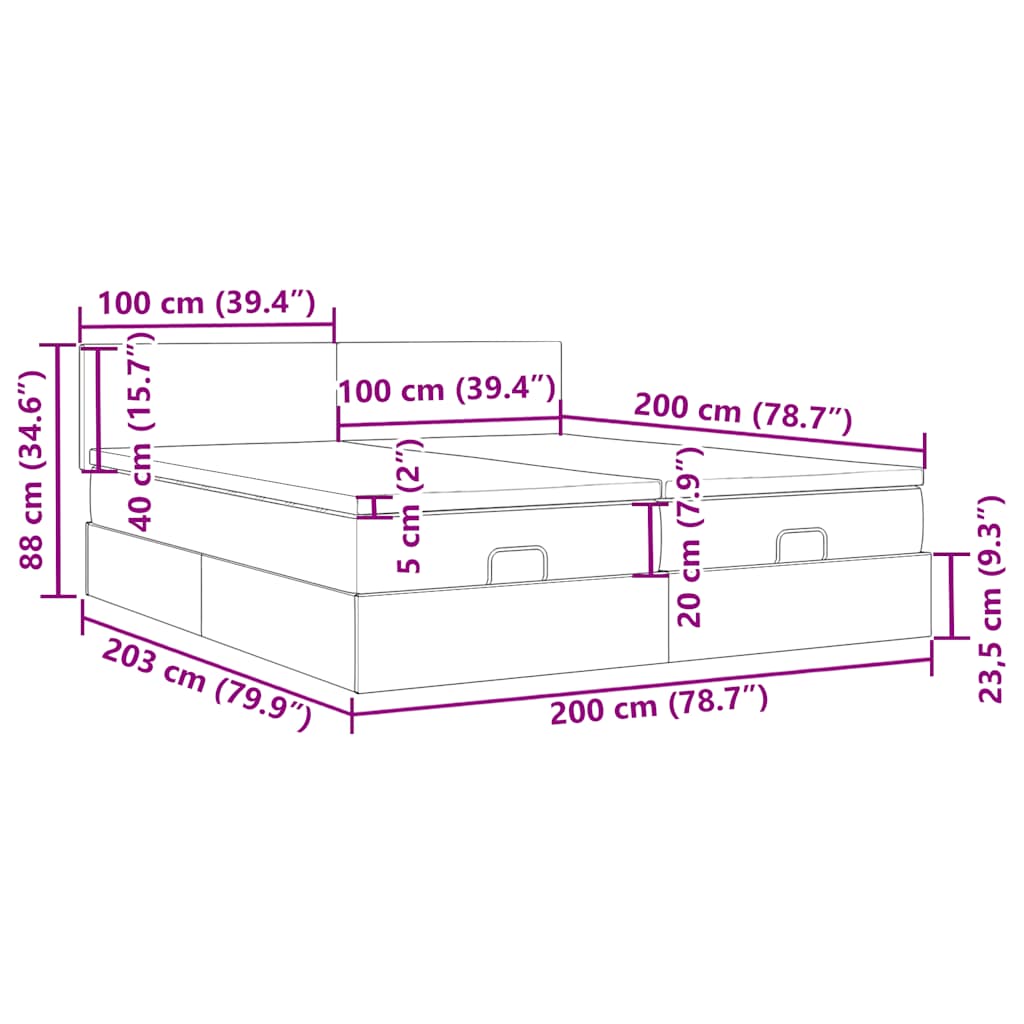 Ottoman-Bett mit Matratzen Dunkelgrau 200x200 cm Stoff