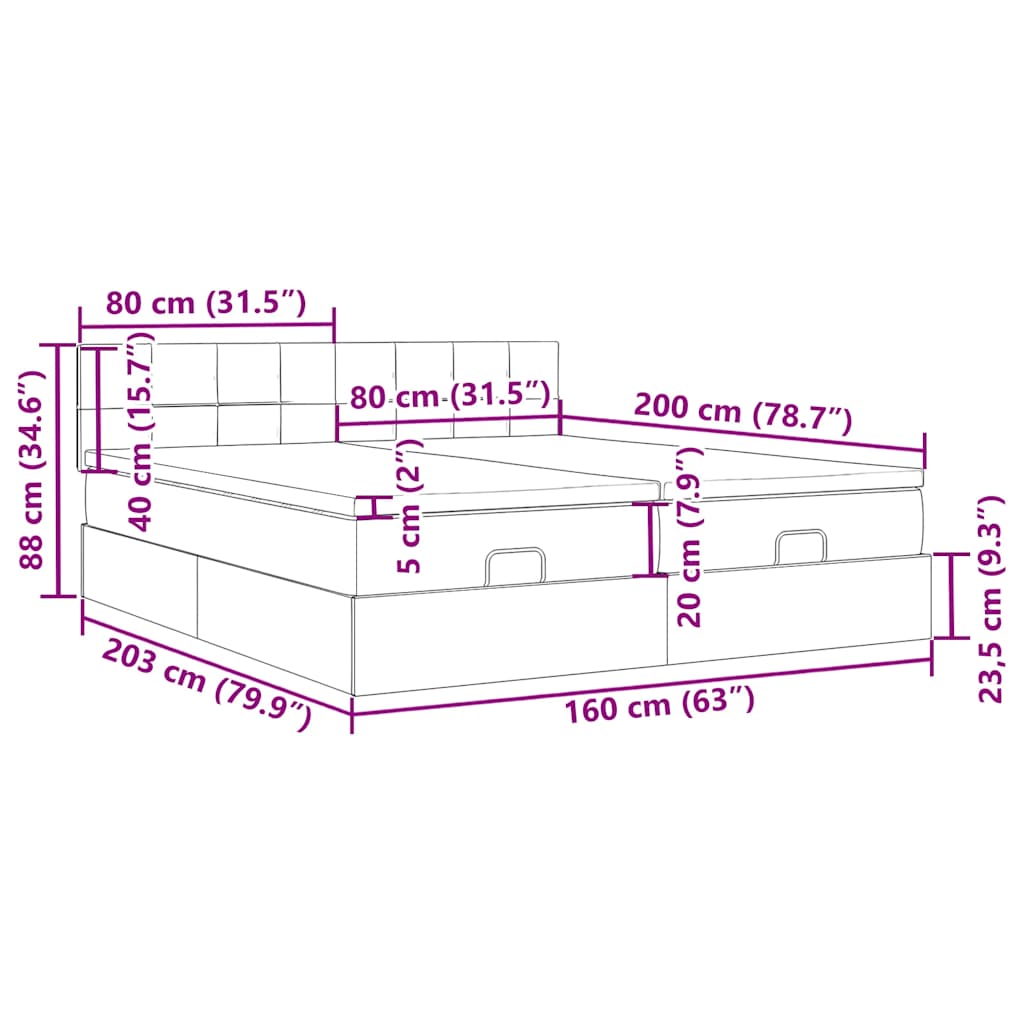Ottoman-Bett mit Matratzen Dunkelgrau 160x200 cm Stoff