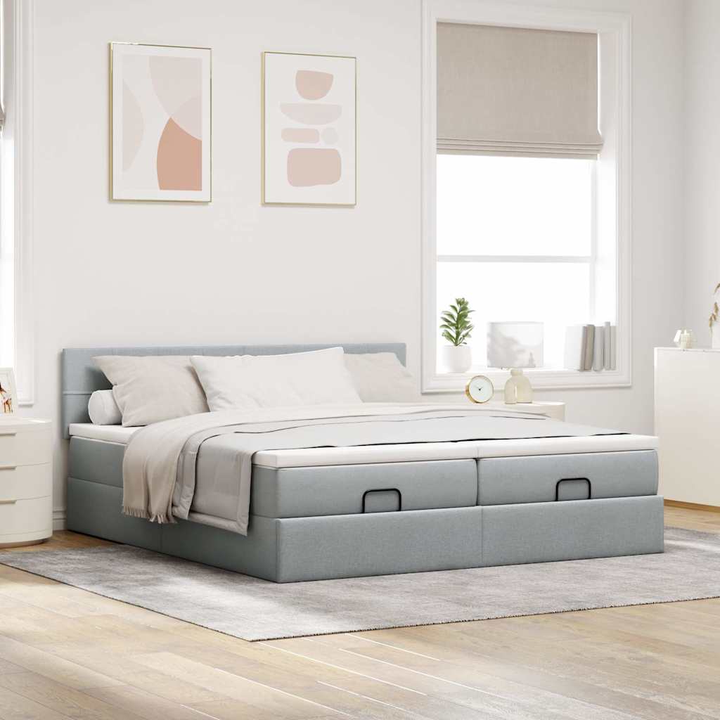 Lit ottoman avec matelas en tissu gris clair 180x200 cm