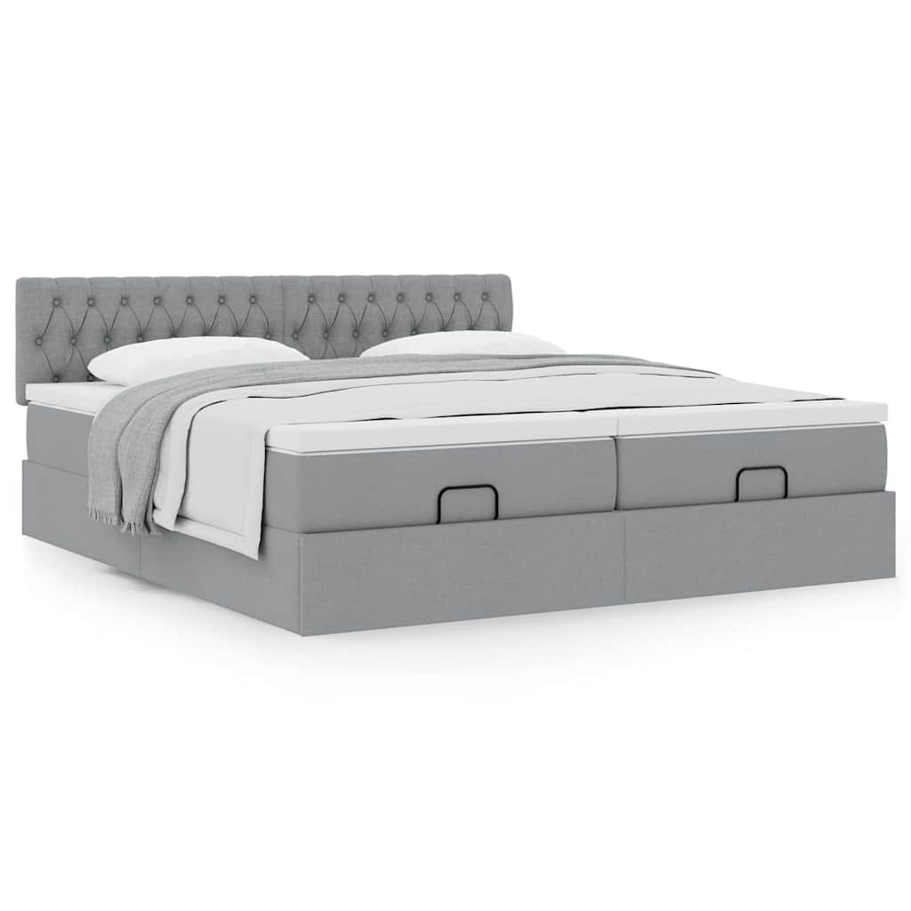 Lit ottoman avec matelas en tissu gris clair 180x200 cm
