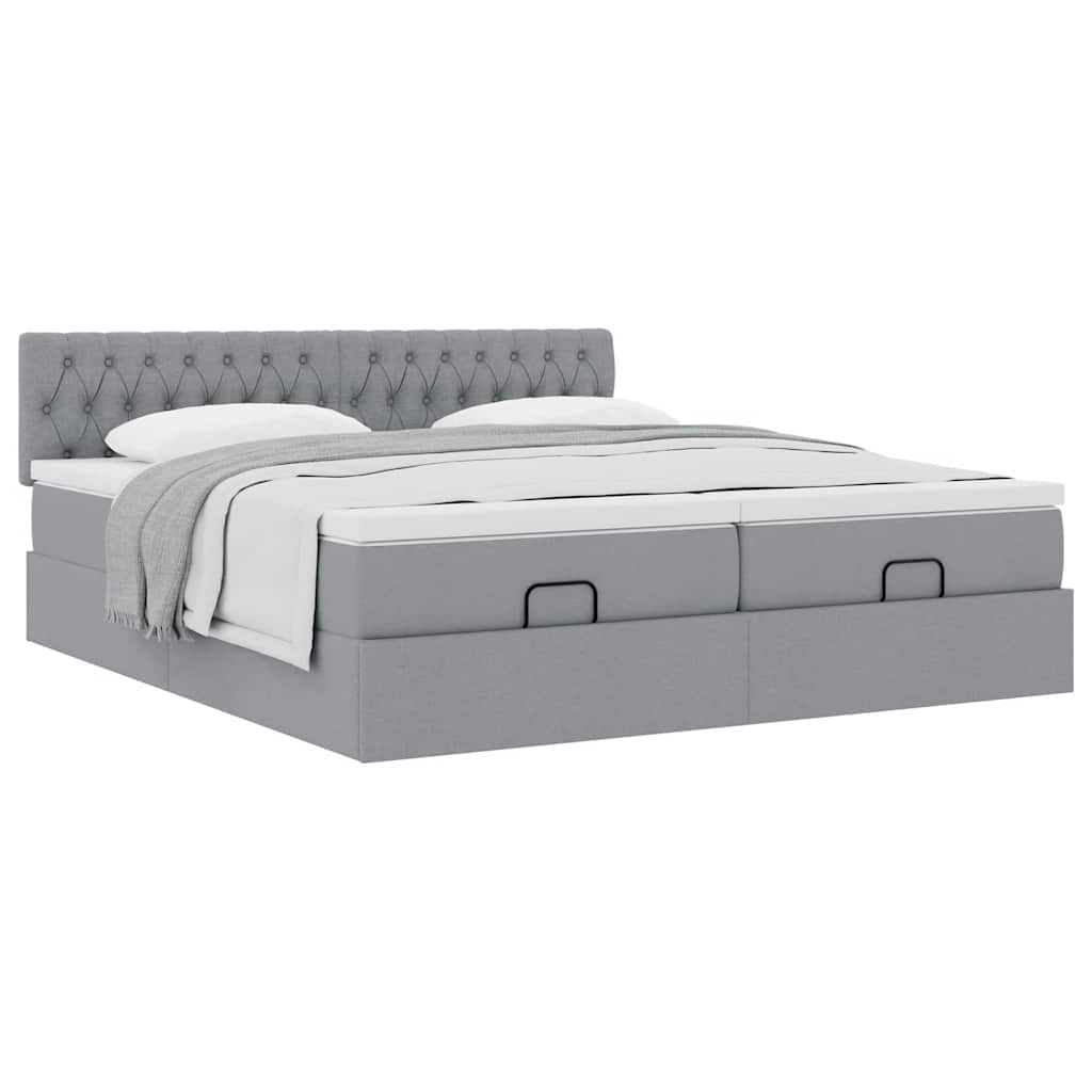 Lit ottoman avec matelas en tissu gris clair 180x200 cm