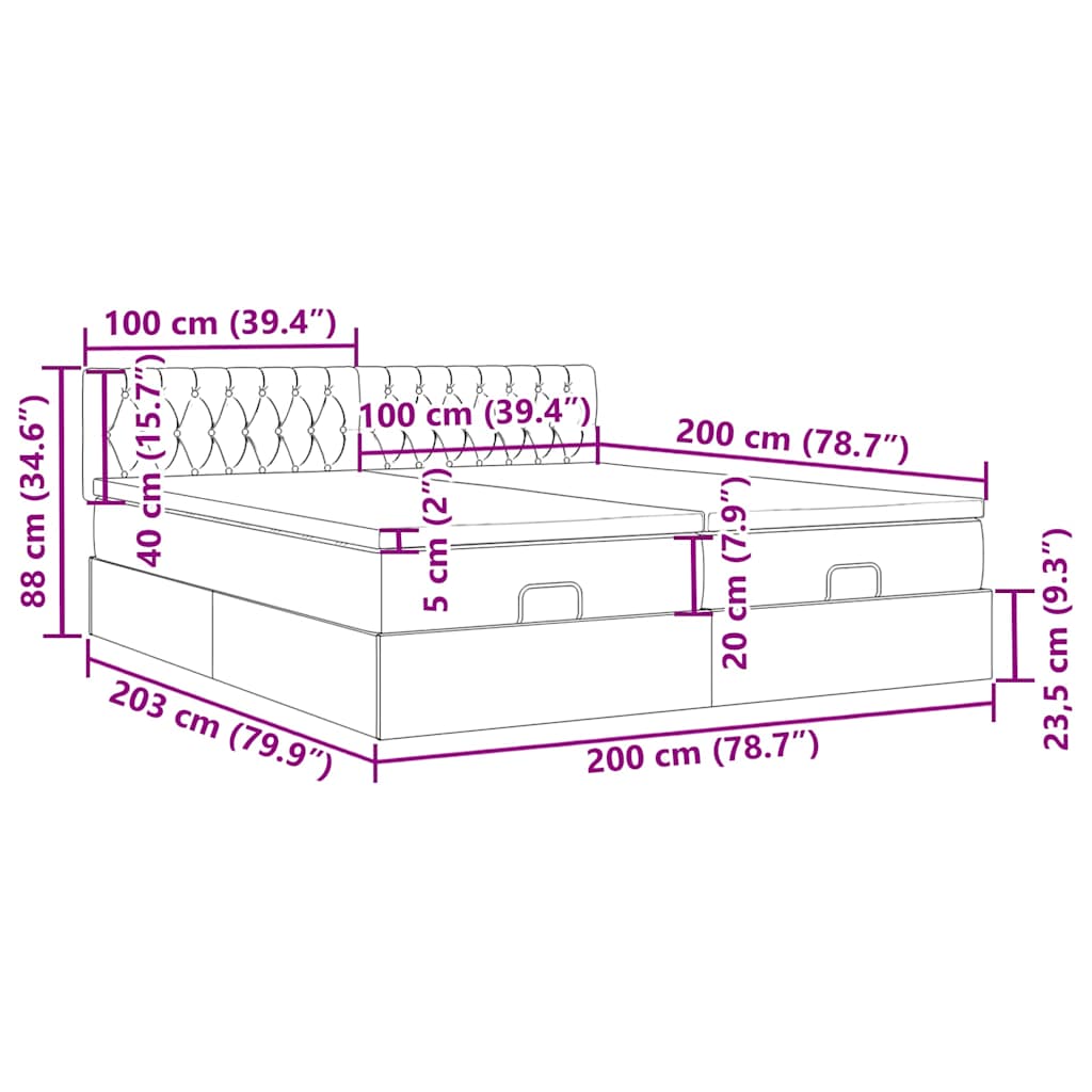 Ottoman-Bett mit Matratzen Dunkelgrau 200x200 cm Stoff