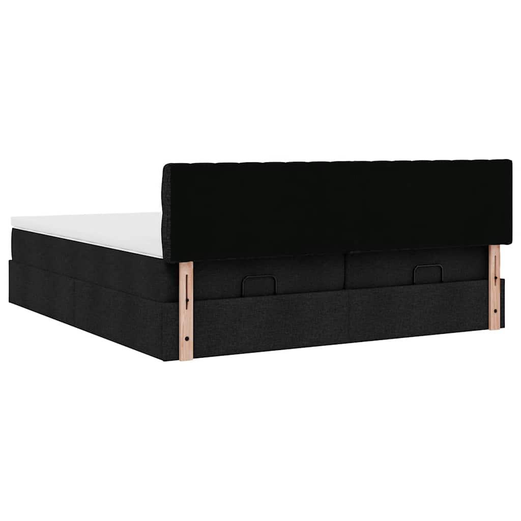 Lit ottoman avec matelas en tissu noir 200x200 cm