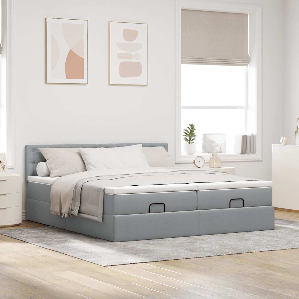 Lit ottoman avec matelas en tissu gris clair 180x200 cm