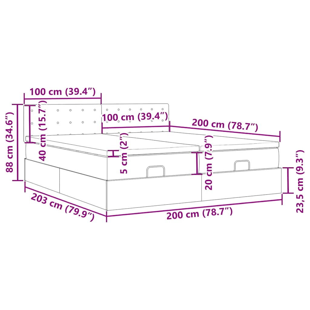 Ottoman-Bett mit Matratzen Dunkelgrau 200x200 cm Stoff