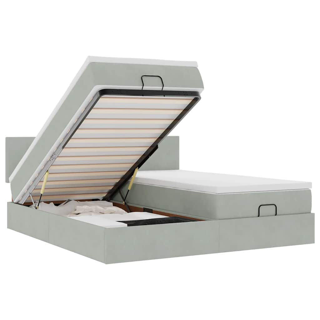 Lit ottoman avec matelas gris clair 180x200 cm velours