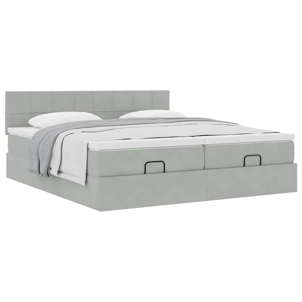 Ottoman-Bett mit Matratzen Hellgrau 200x200 cm Samt
