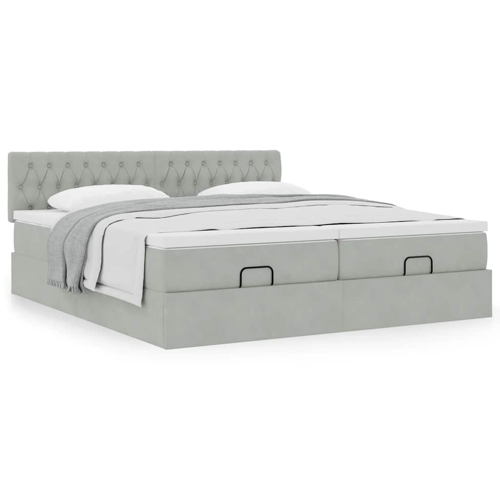 Ottoman-Bett mit Matratzen Hellgrau 200x200 cm Samt