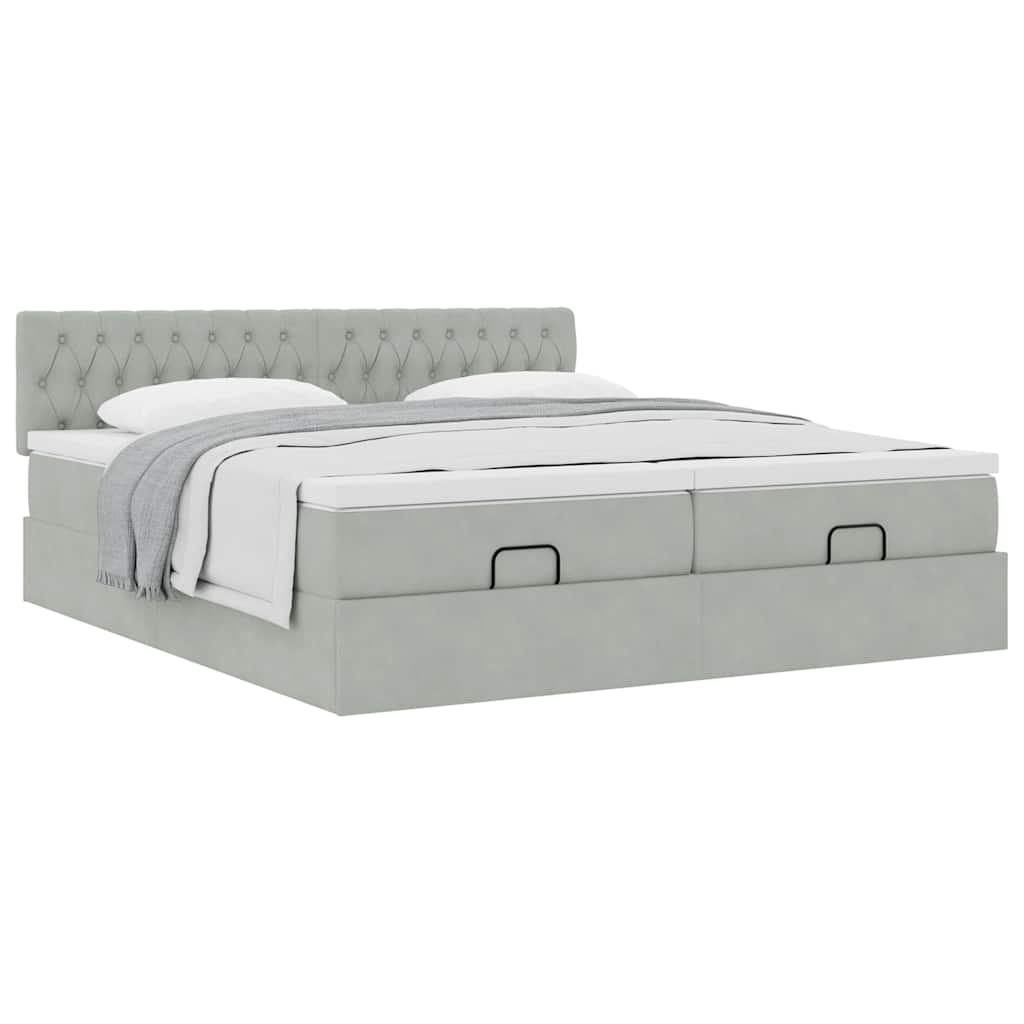 Ottoman-Bett mit Matratzen Hellgrau 200x200 cm Samt