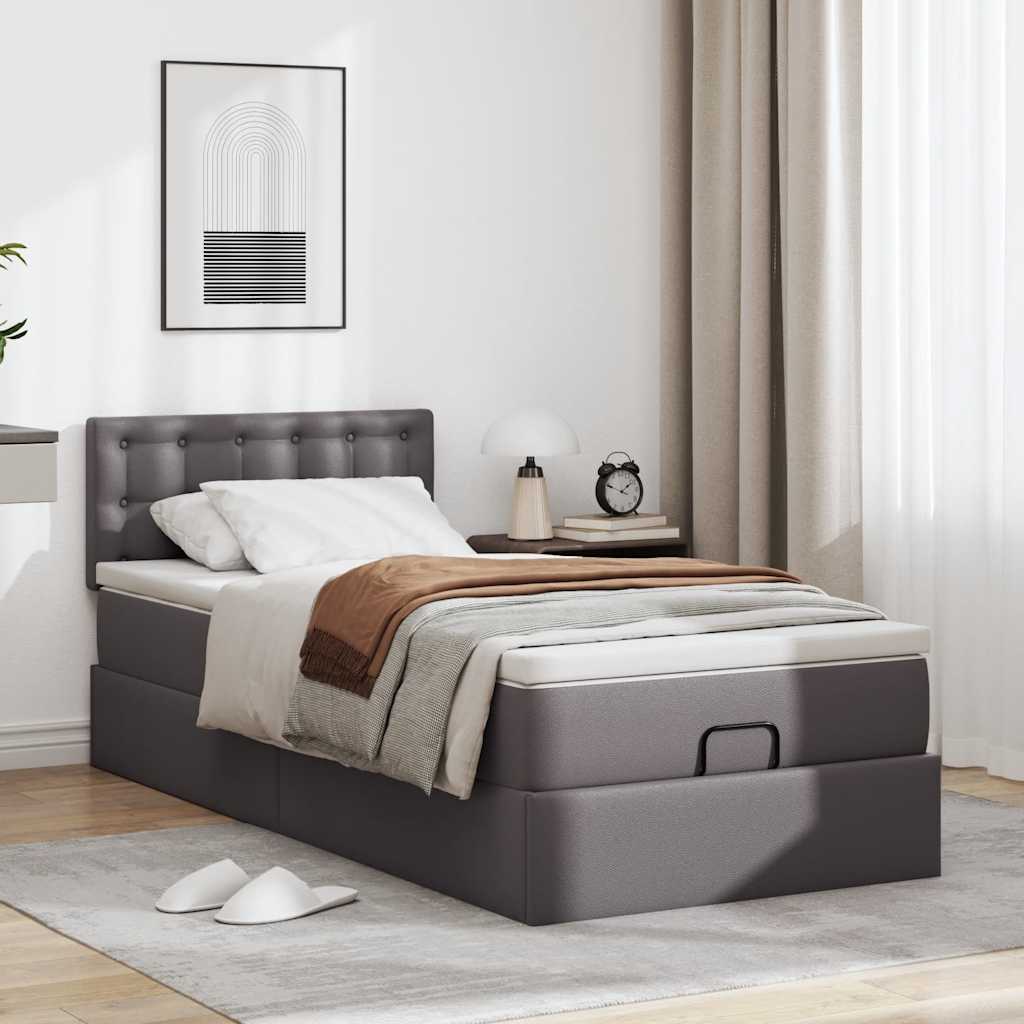 Ottoman-Bett mit Matratzen & LEDs Grau 90x200 cm Kunstleder
