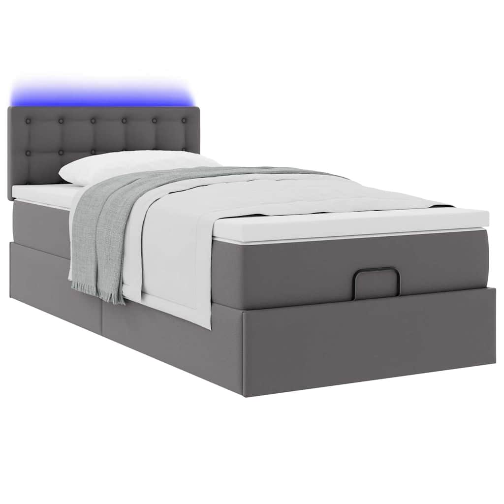 Ottoman-Bett mit Matratzen & LEDs Grau 90x200 cm Kunstleder