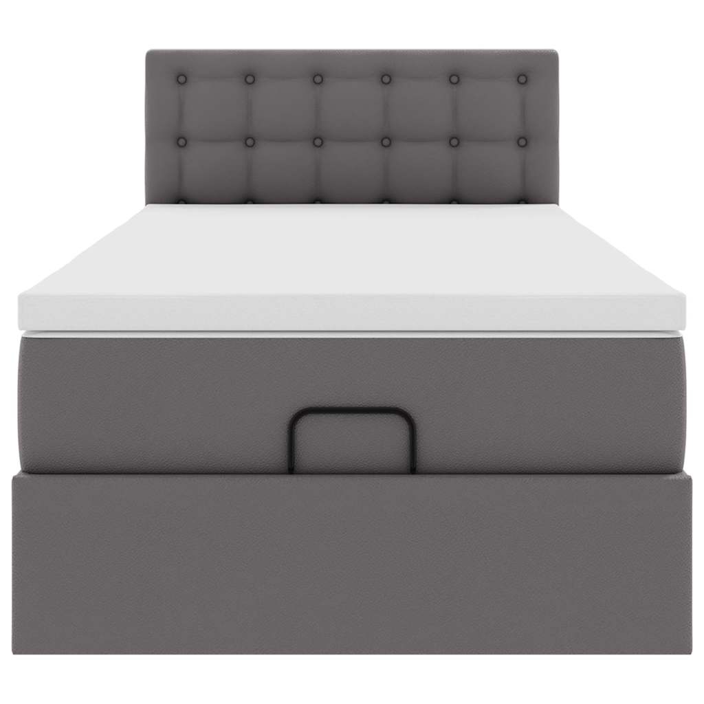 Ottoman-Bett mit Matratzen & LEDs Grau 90x200 cm Kunstleder