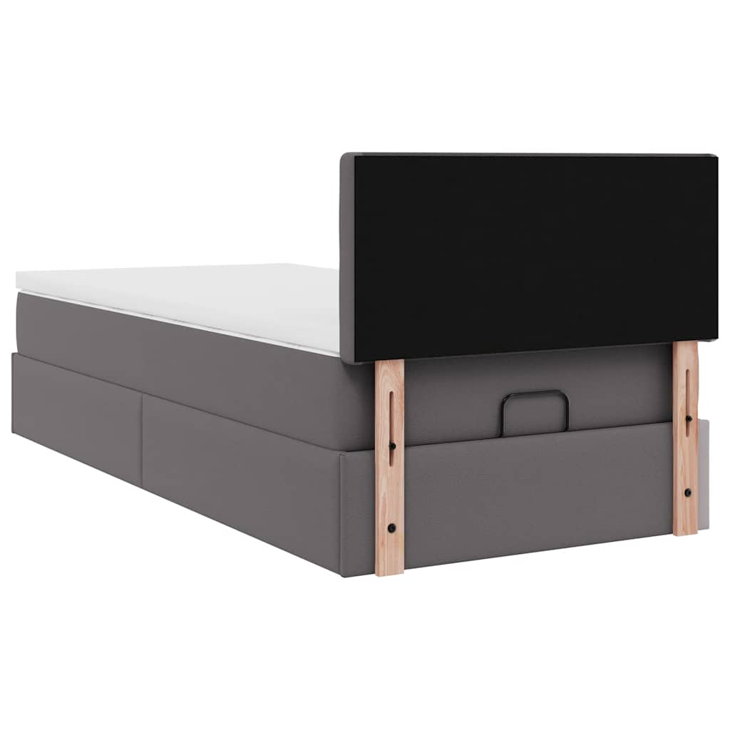Ottoman-Bett mit Matratzen & LEDs Grau 90x200 cm Kunstleder