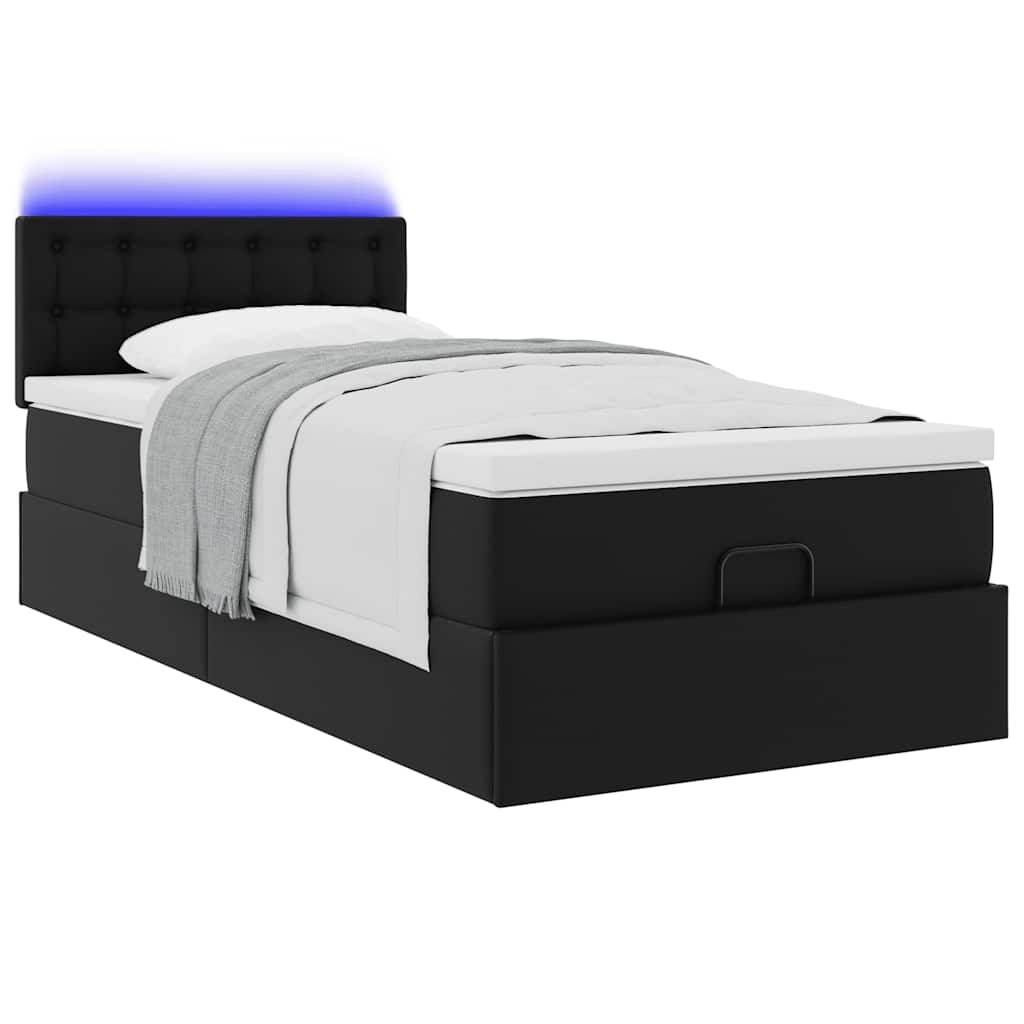 Ottoman-Bett mit Matratzen & LEDs Schwarz 100x200 cm Kunstleder