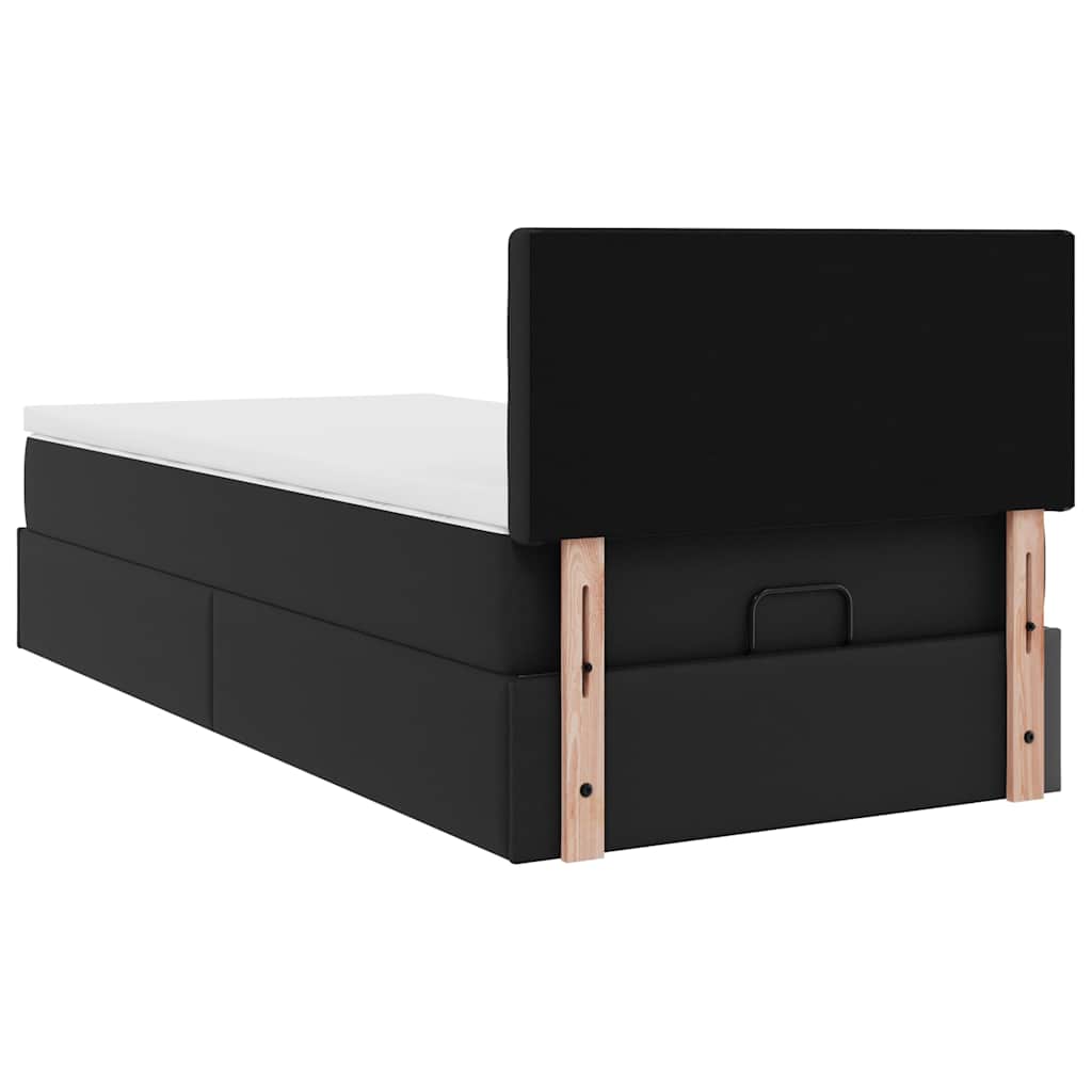 Ottoman-Bett mit Matratzen & LEDs Schwarz 100x200 cm Kunstleder