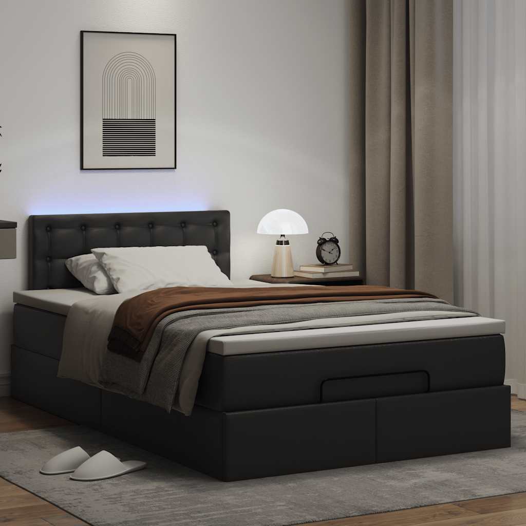 Ottoman-Bett mit Matratzen & LEDs Schwarz 120x200 cm Kunstleder