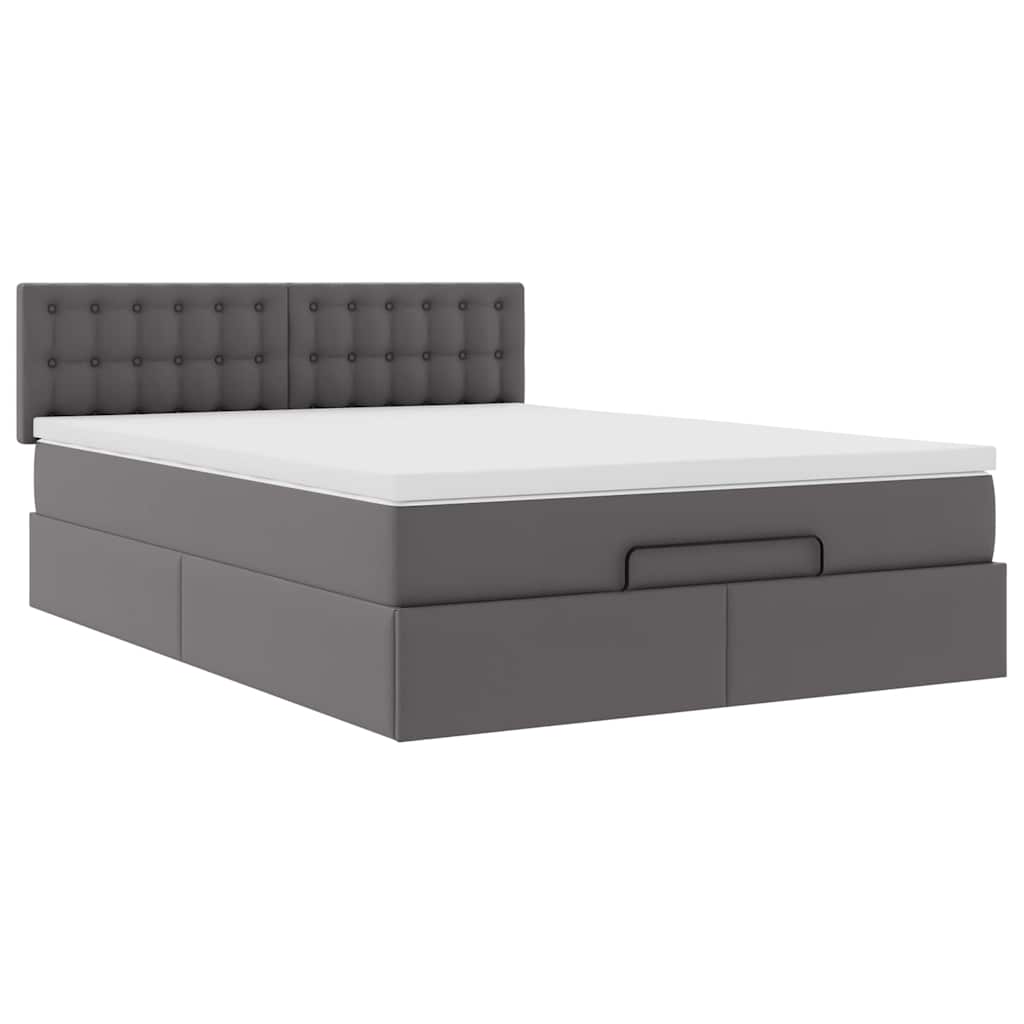 Ottoman-Bett mit Matratzen & LEDs Grau 140x190 cm Kunstleder