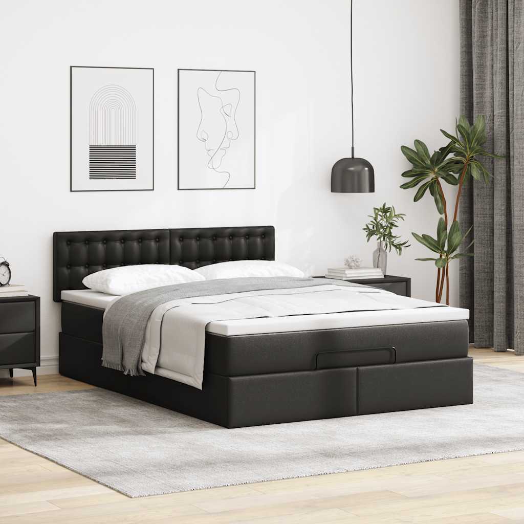 Ottoman-Bett mit Matratzen & LEDs Schwarz 140x200 cm Kunstleder