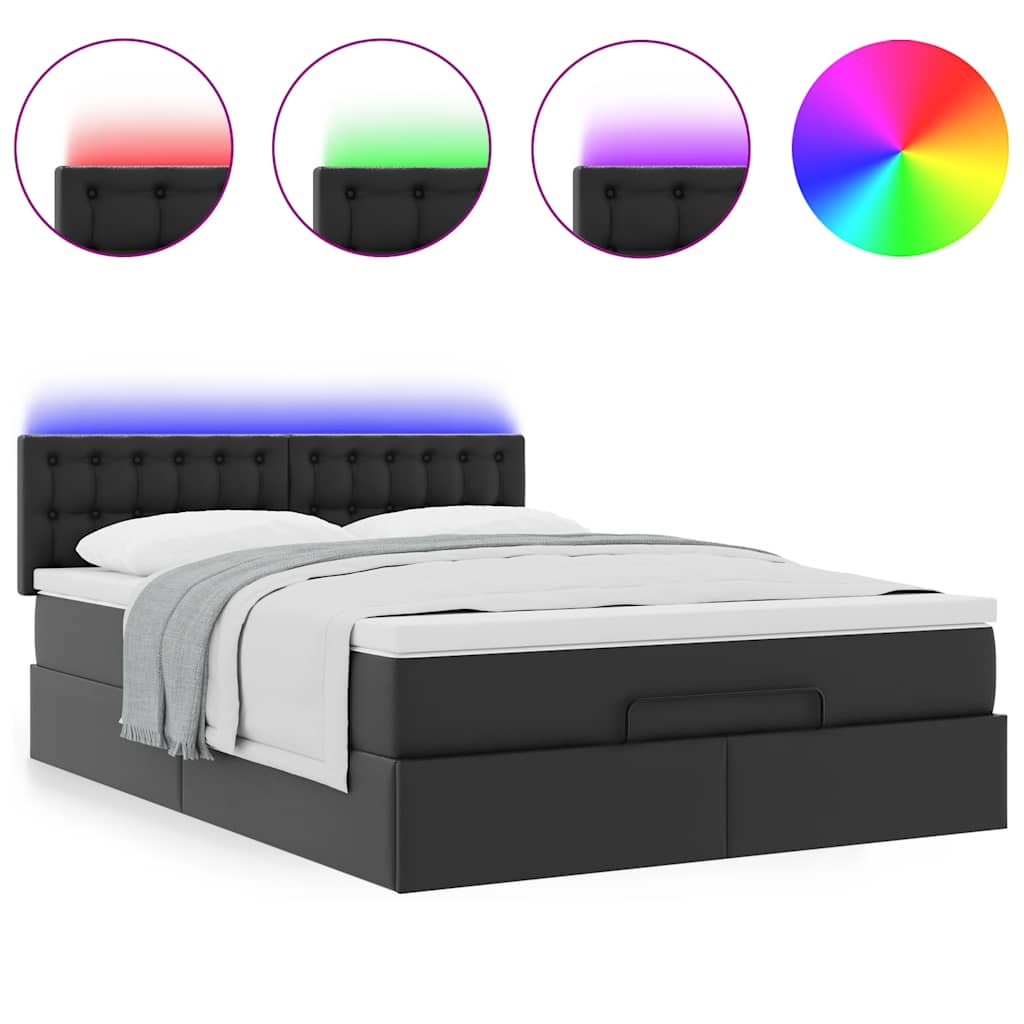 Ottoman-Bett mit Matratzen & LEDs Schwarz 140x200 cm Kunstleder