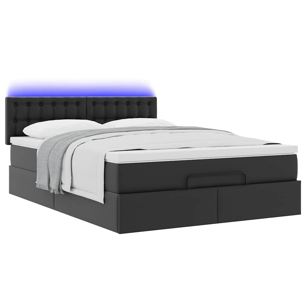 Ottoman-Bett mit Matratzen & LEDs Schwarz 140x200 cm Kunstleder