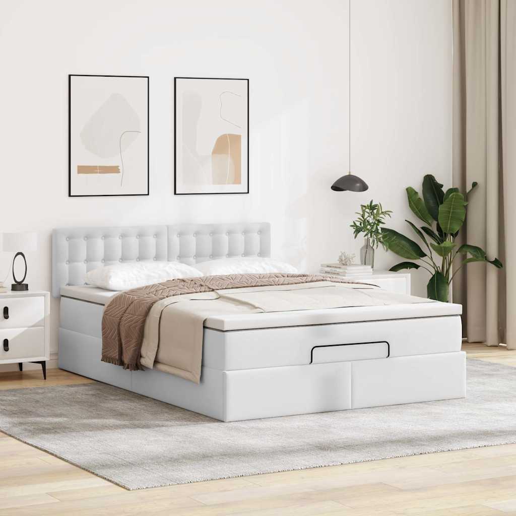 Ottoman-Bett mit Matratzen & LEDs Reinweiß 200x200cm Kunstleder