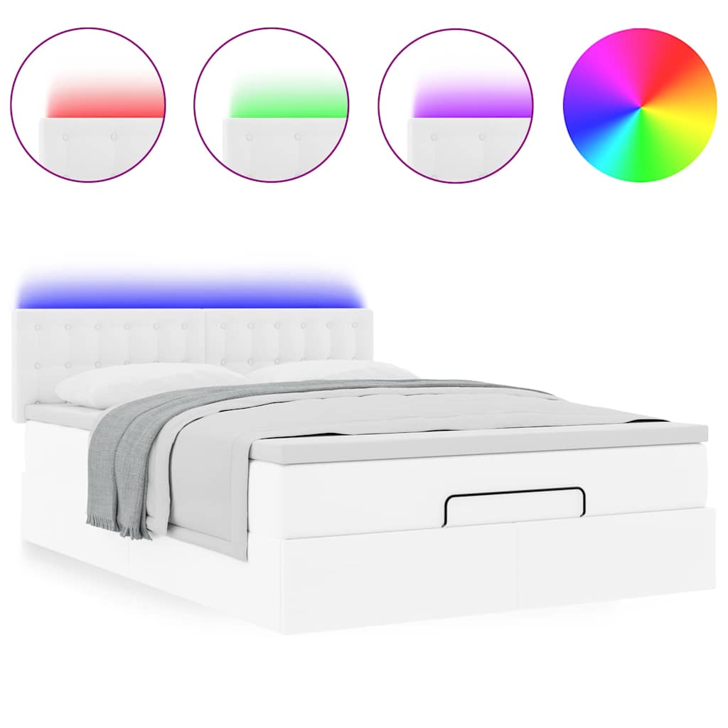 Ottoman-Bett mit Matratzen & LEDs Reinweiß 200x200cm Kunstleder