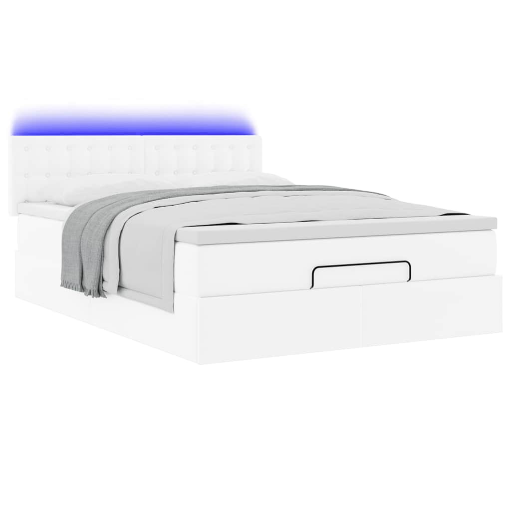 Ottoman-Bett mit Matratzen & LEDs Reinweiß 200x200cm Kunstleder
