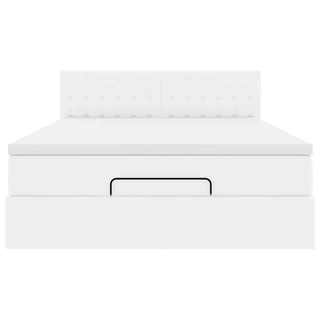 Ottoman-Bett mit Matratzen & LEDs Reinweiß 200x200cm Kunstleder