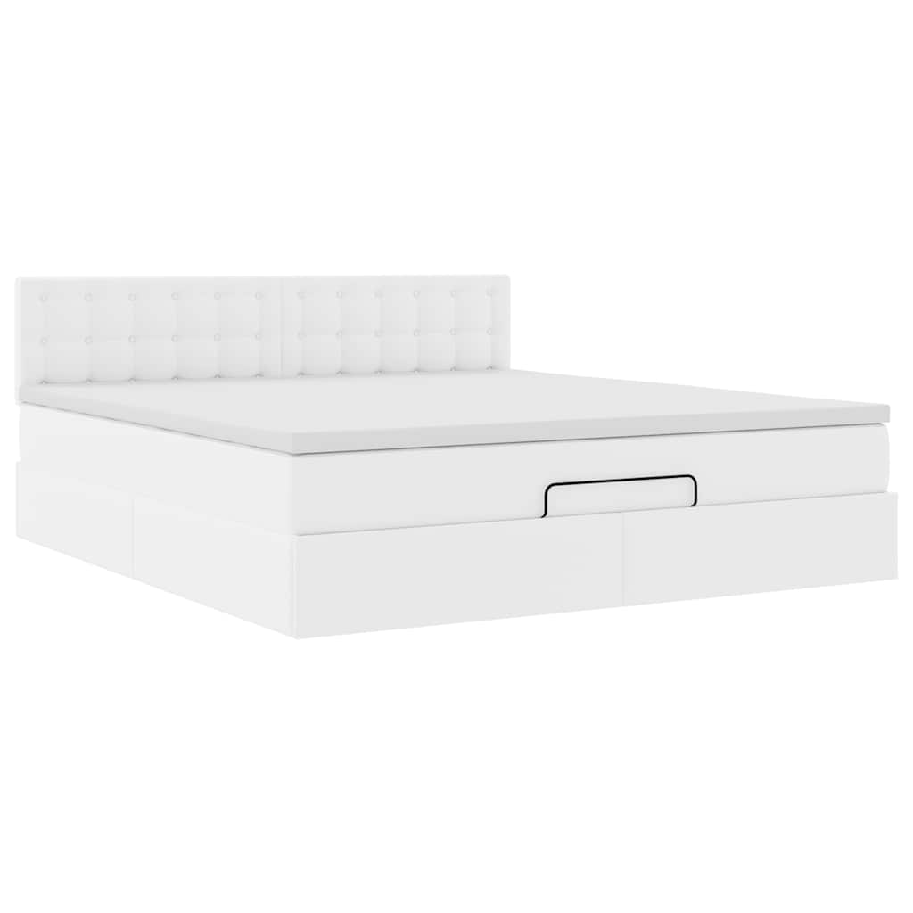 Ottoman-Bett mit Matratzen & LEDs Reinweiß 160x200cm Kunstleder