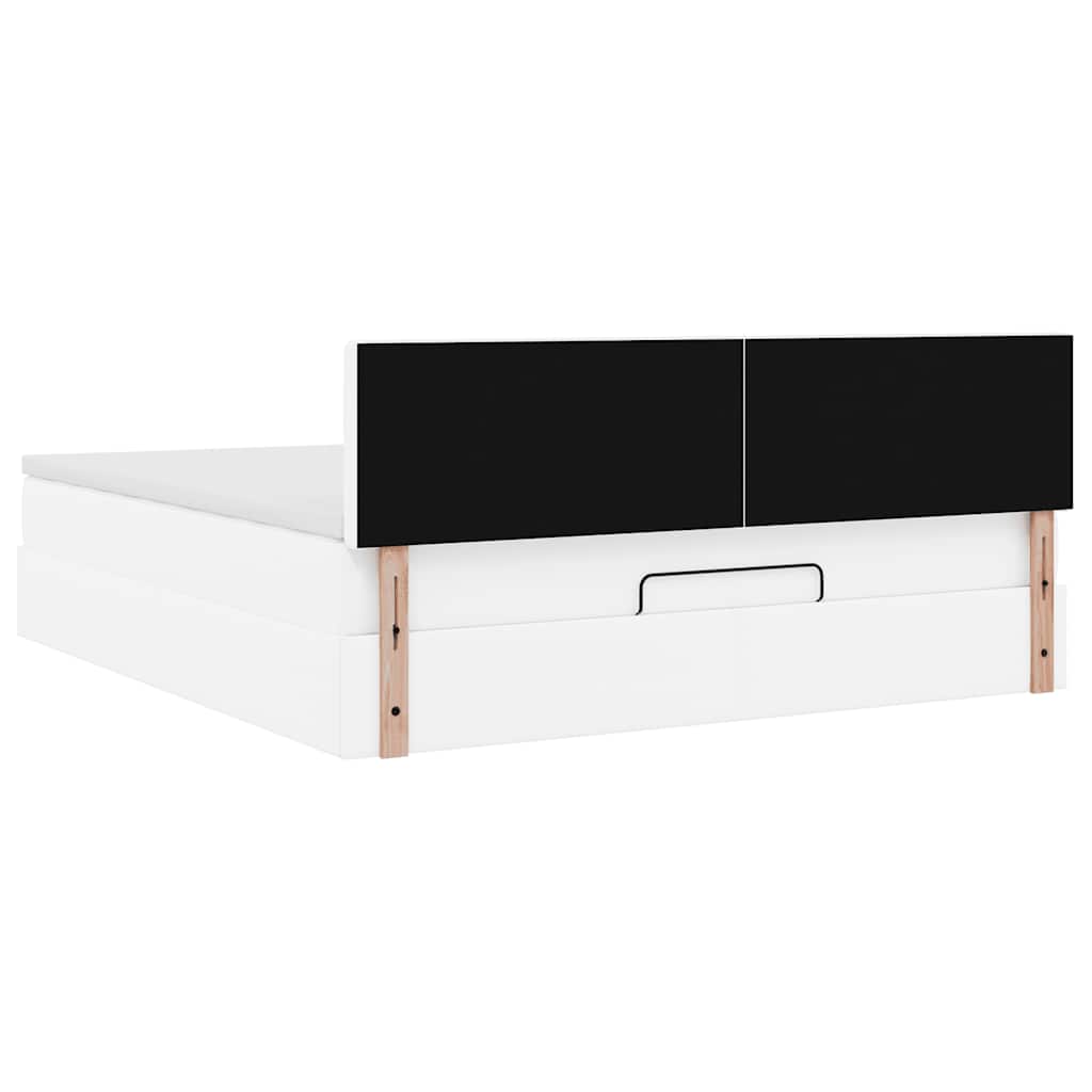 Ottoman-Bett mit Matratzen & LEDs Reinweiß 160x200cm Kunstleder