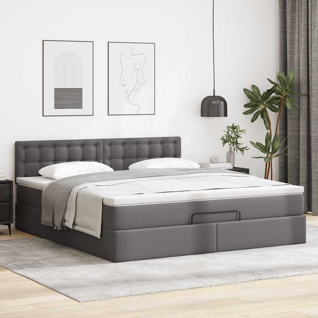 Ottoman-Bett mit Matratzen & LEDs Grau 180x200 cm Kunstleder