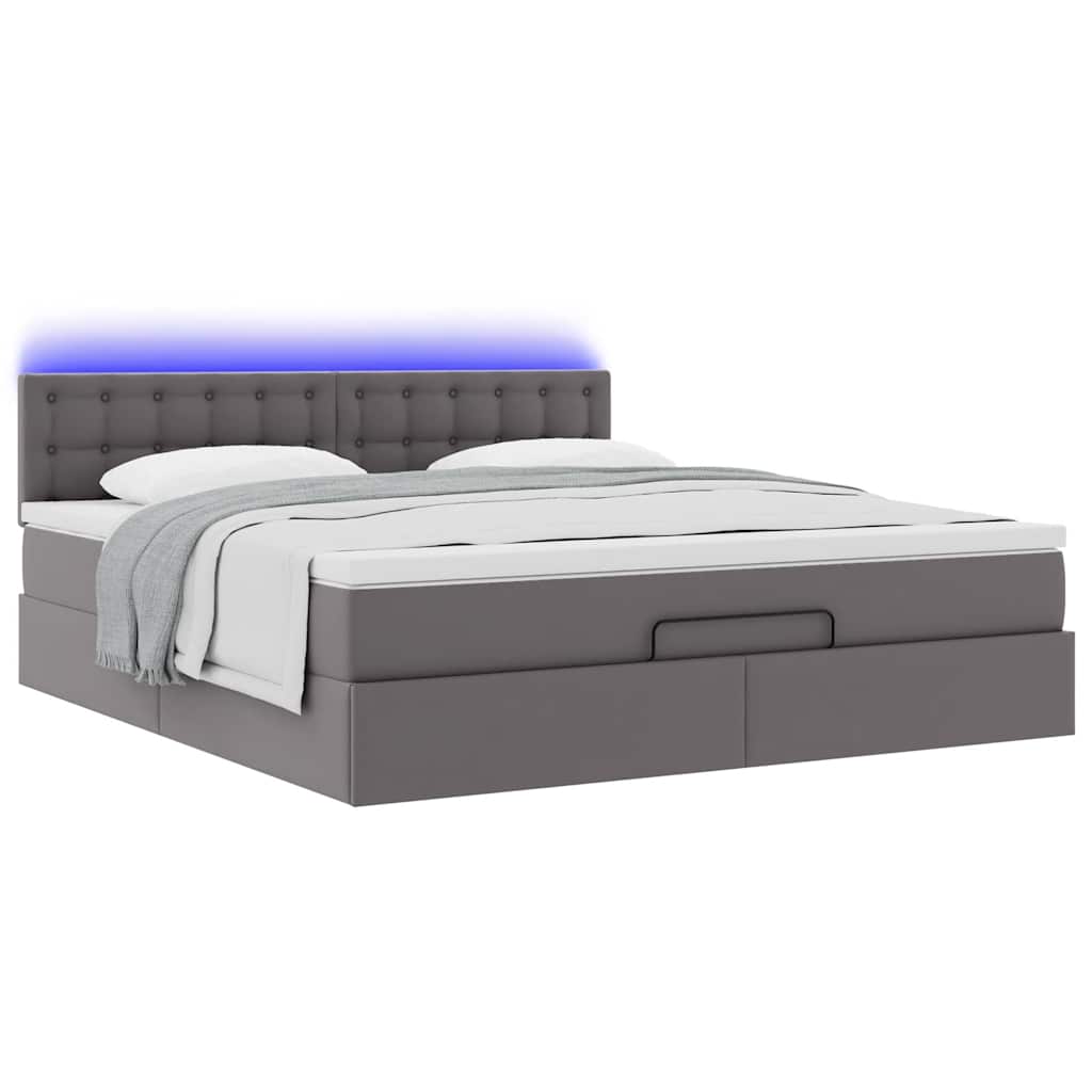 Ottoman-Bett mit Matratzen & LEDs Grau 180x200 cm Kunstleder