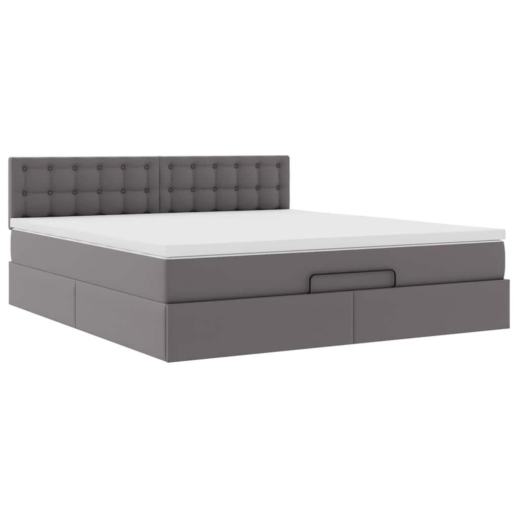 Ottoman-Bett mit Matratzen & LEDs Grau 180x200 cm Kunstleder