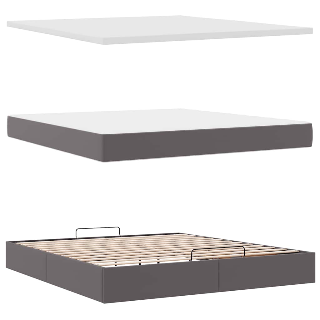 Ottoman-Bett mit Matratzen & LEDs Grau 180x200 cm Kunstleder