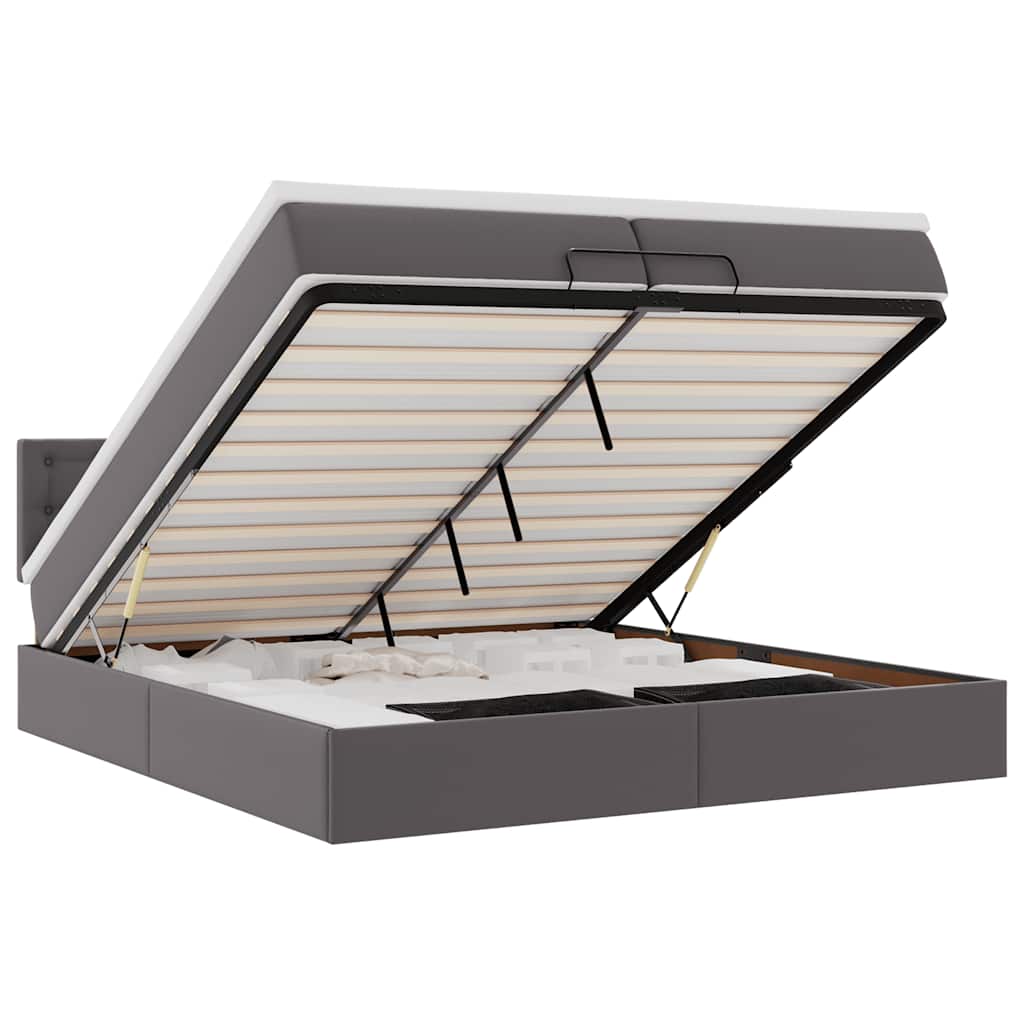 Ottoman-Bett mit Matratzen & LEDs Grau 200x200 cm Kunstleder