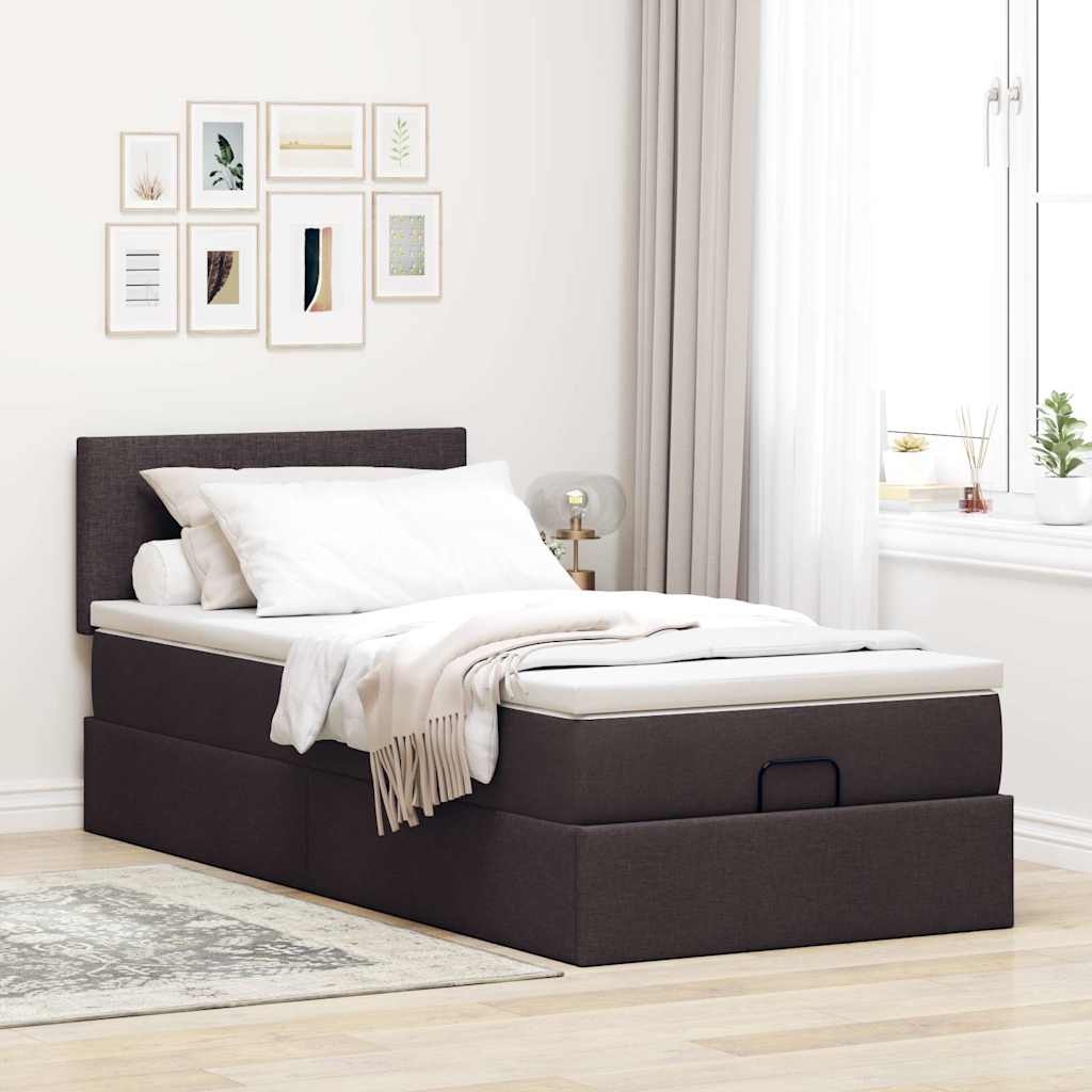 Ottomane Bett mit Matratze & LEDs Dunkelbraun 90x200 cm Stoff