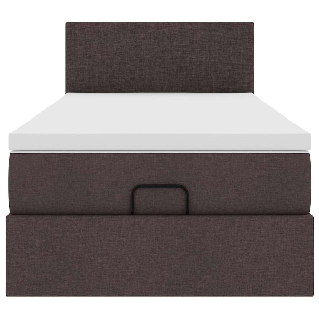 Ottomane Bett mit Matratze & LEDs Dunkelbraun 90x200 cm Stoff