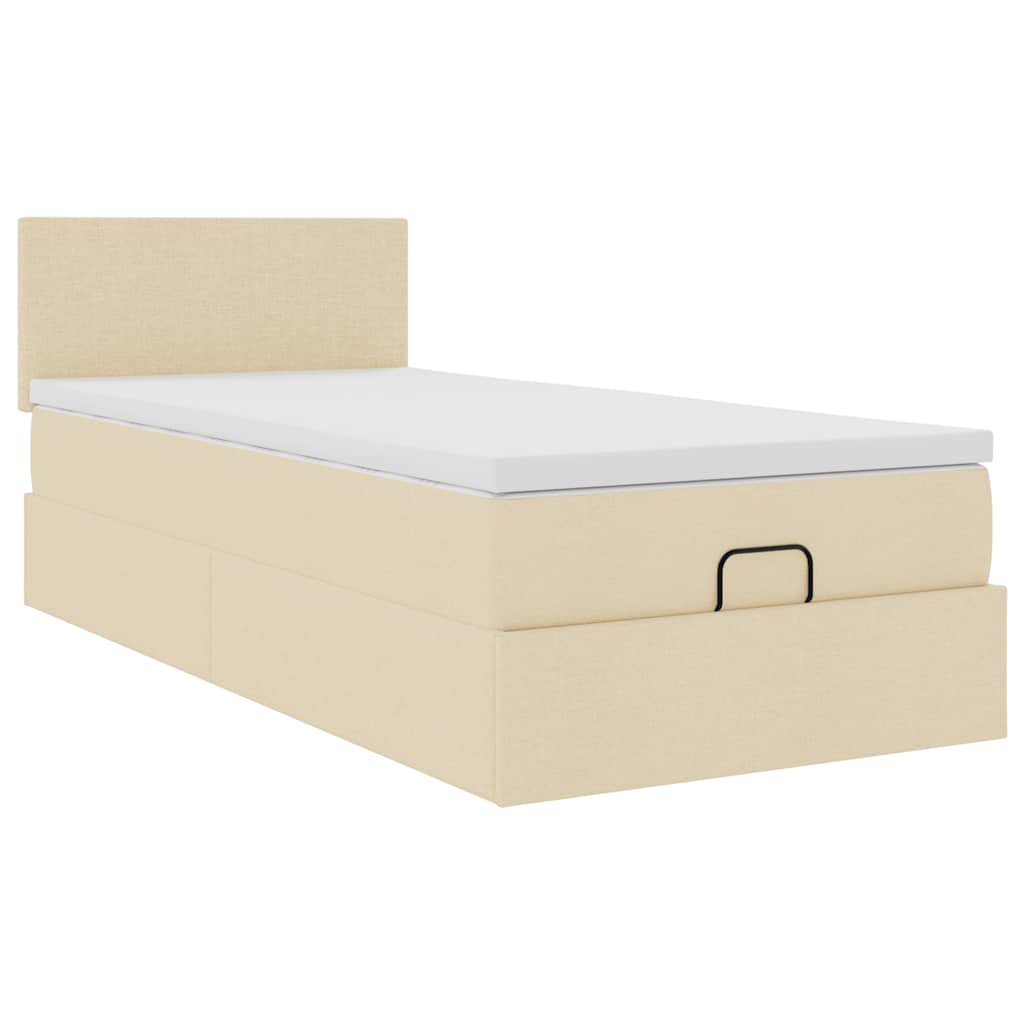 Ottomane Bett mit Matratze & LEDs Creme 90x200 cm Stoff